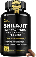 DLNIA Shilajit bottle with pour spout illustrating daily energy support.