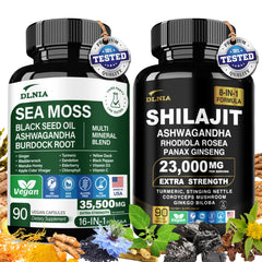 DLNIA Shilajit bottle highlights mineral-rich energy support for daily vitality.