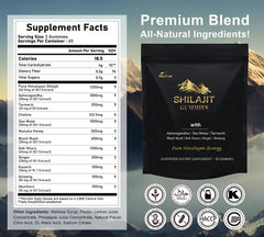 DLNIA Shilajit Gummies bottle label close-up emphasizing purity and organic minerals.