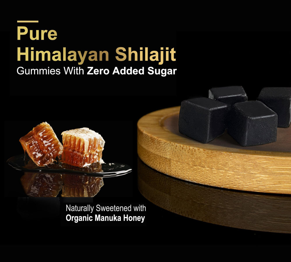 DLNIA Shilajit Gummies close-up of gummy texture and natural colors.