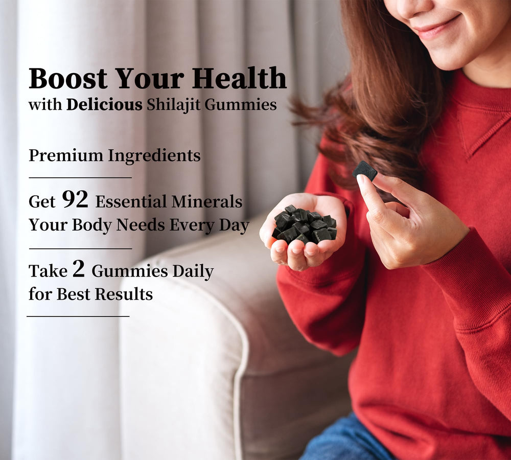DLNIA Shilajit Gummies bottle on kitchen counter for daily routine.