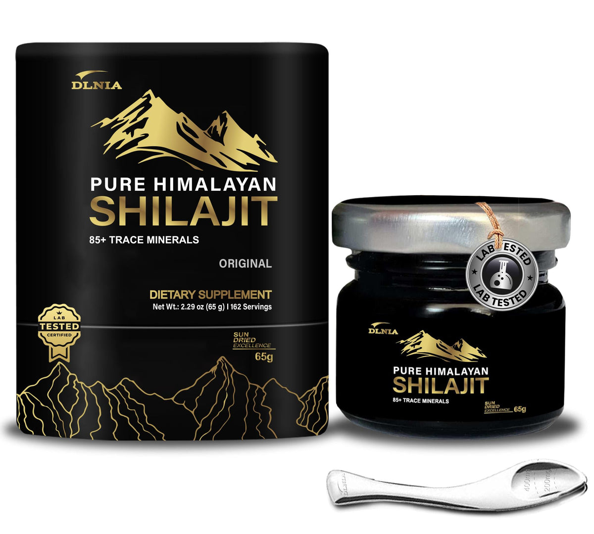 DLNIA Shilajit resin with copper spoon for precise pea-sized dosing