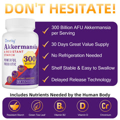 Back label of Dmeisy Akkermansia with daily dosage directions for daily gut support.