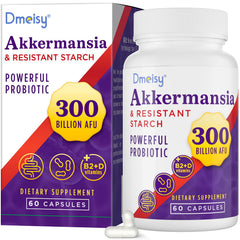 Dmeisy Akkermansia bottle with capsules supporting daily gut health.