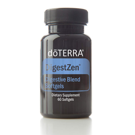 doTERRA DigestZen softgel bottle supports on-the-go digestive comfort