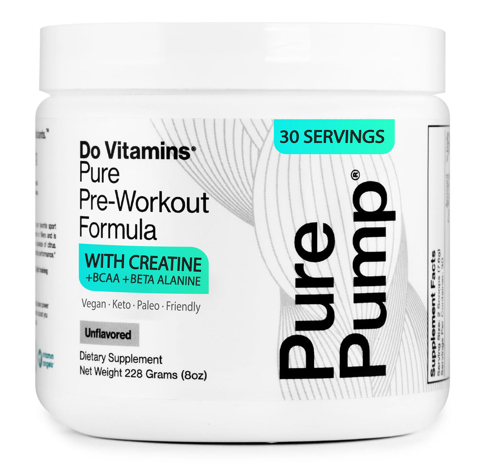 Do Vitamins PurePump bottle front shows unflavored pre-workout for focused training