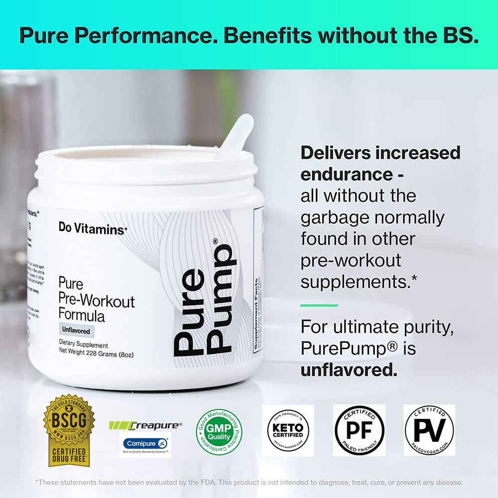 Do Vitamins PurePump powder texture closeup conveys smooth mix with quick dissolution