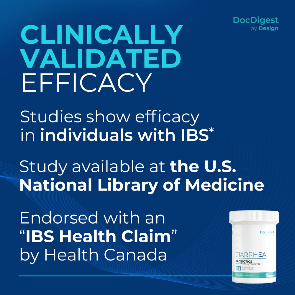 DocDigest by Design label detail highlights a clinically studied probiotic formula.