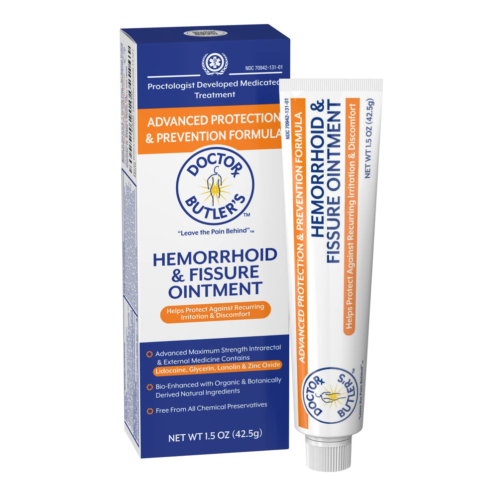 Doctor Butler's Advanced Hemorrhoid Ointment bottle for quick numbing relief