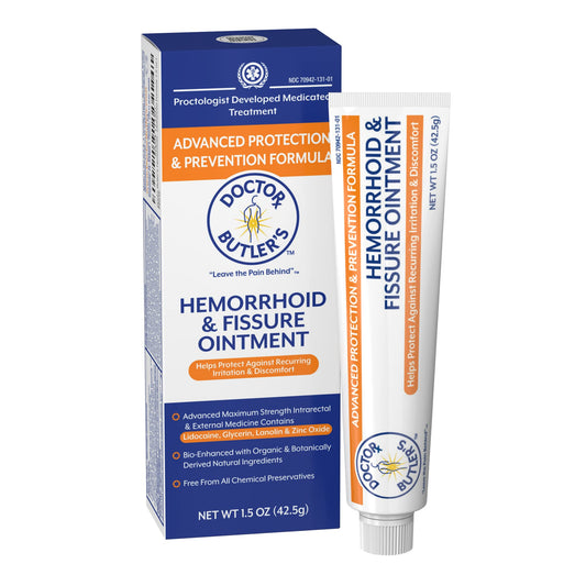 Doctor Butler's Advanced Hemorrhoid Ointment bottle for quick numbing relief