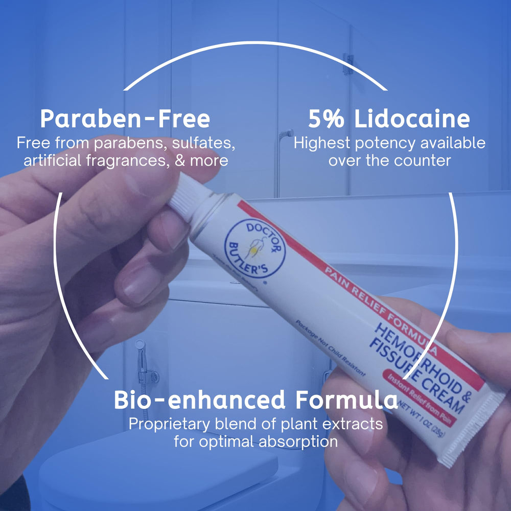 Doctor Butler's hemorrhoid cream label detail highlighting ingredients.