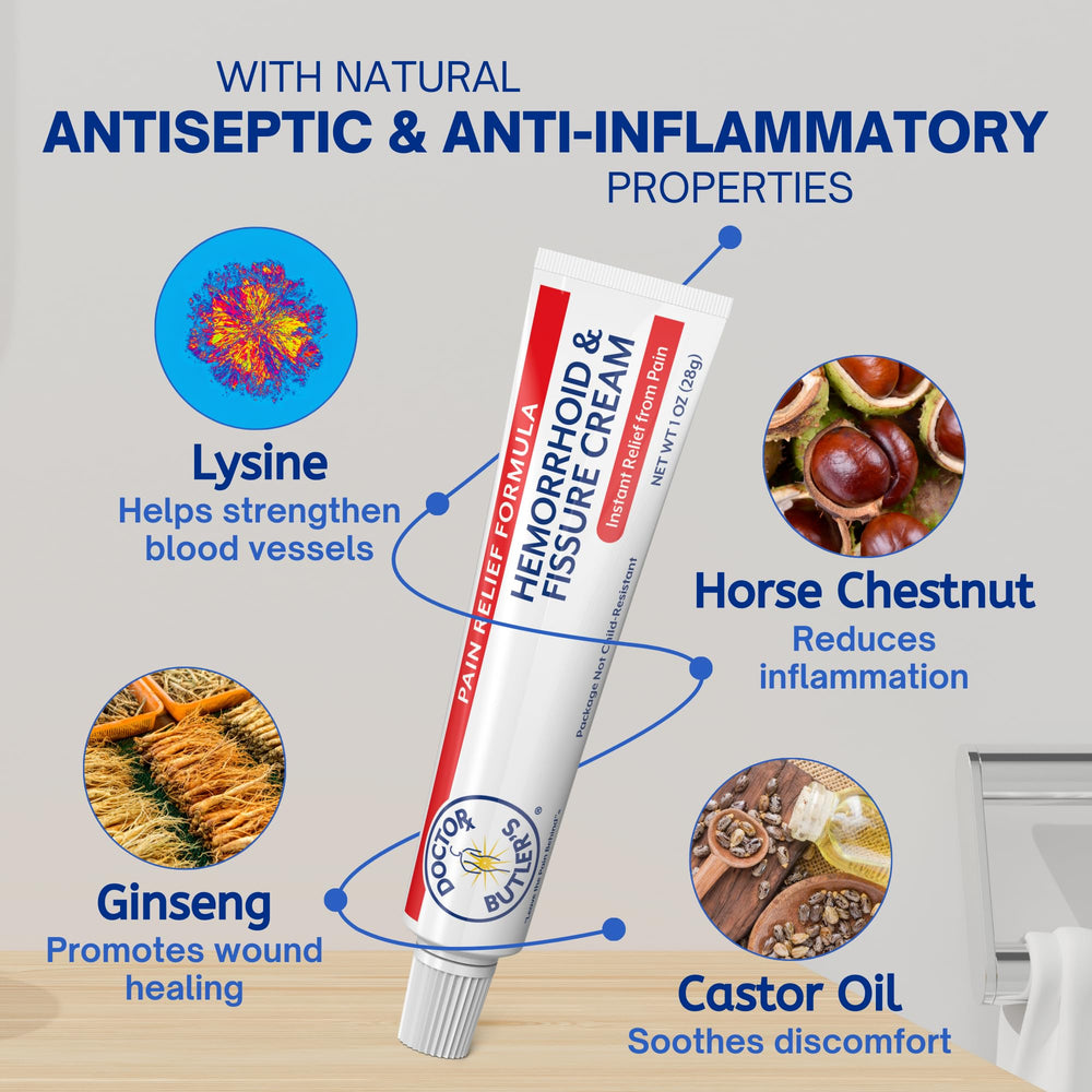 Doctor Butler's hemorrhoid cream being massaged onto skin for soothing relief.
