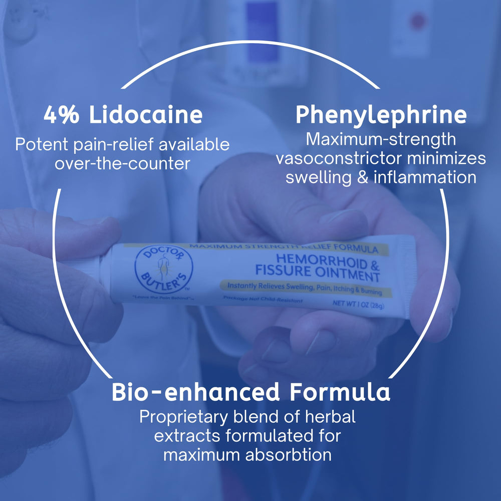 Numbing action of Doctor Butler’s hemorrhoid ointment with lidocaine shown.