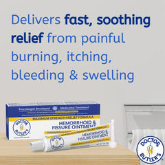 Closeup of Doctor Butler’s hemorrhoid ointment tube showing texture and lid.