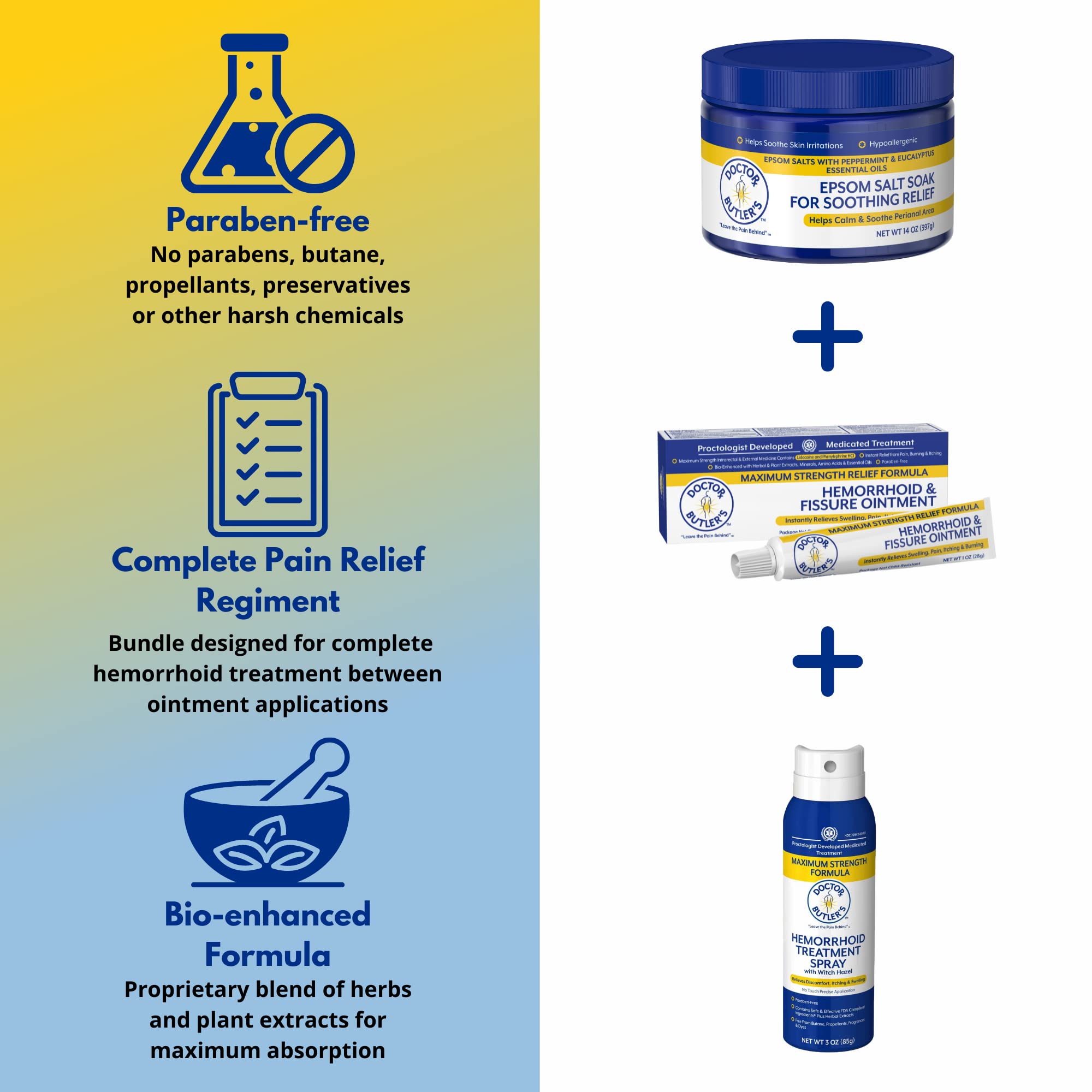 Doctor Butler's hemorrhoid spray with witch hazel for no-touch relief