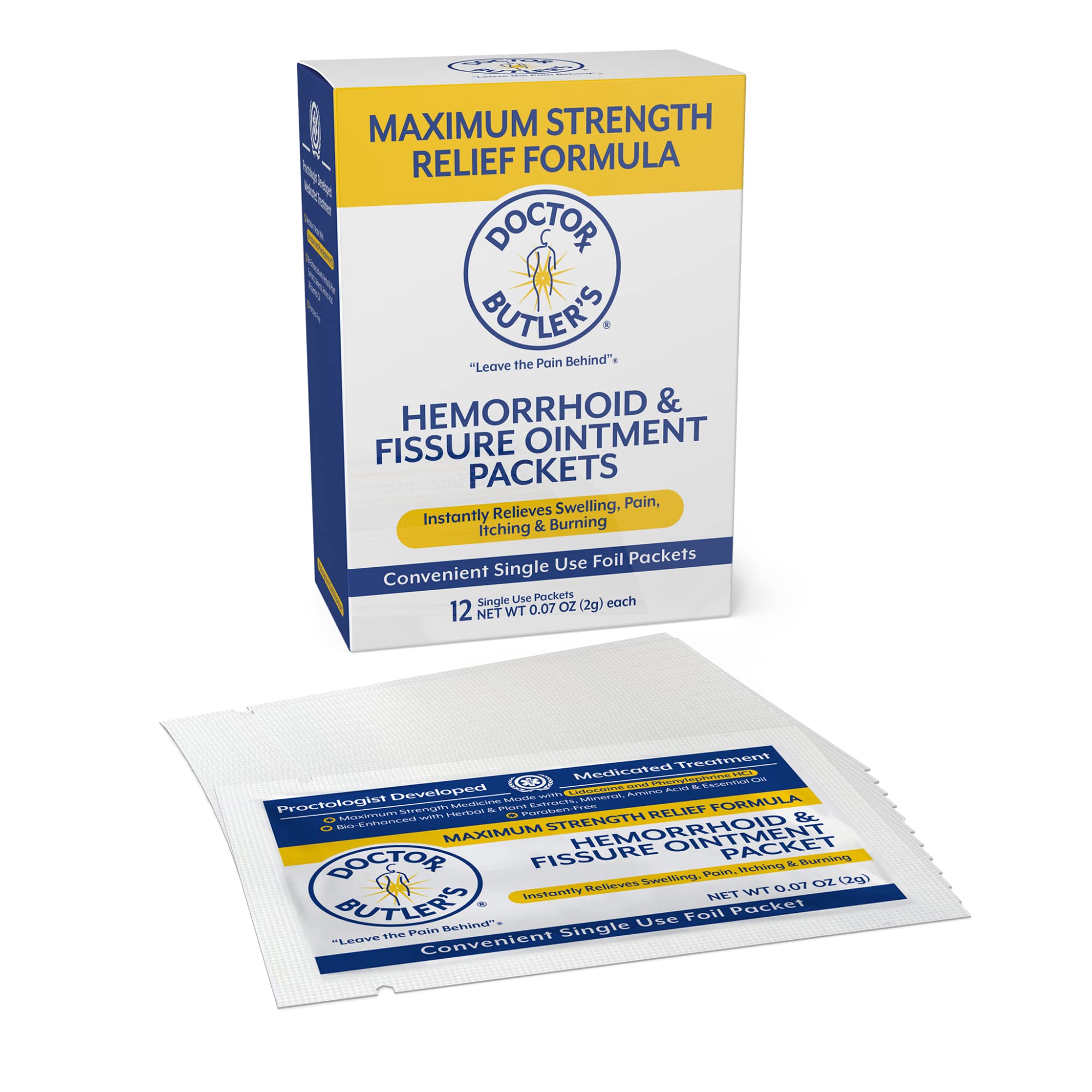 Doctor Butler's maximum strength hemorrhoid ointment packets for on the go and quick numbness