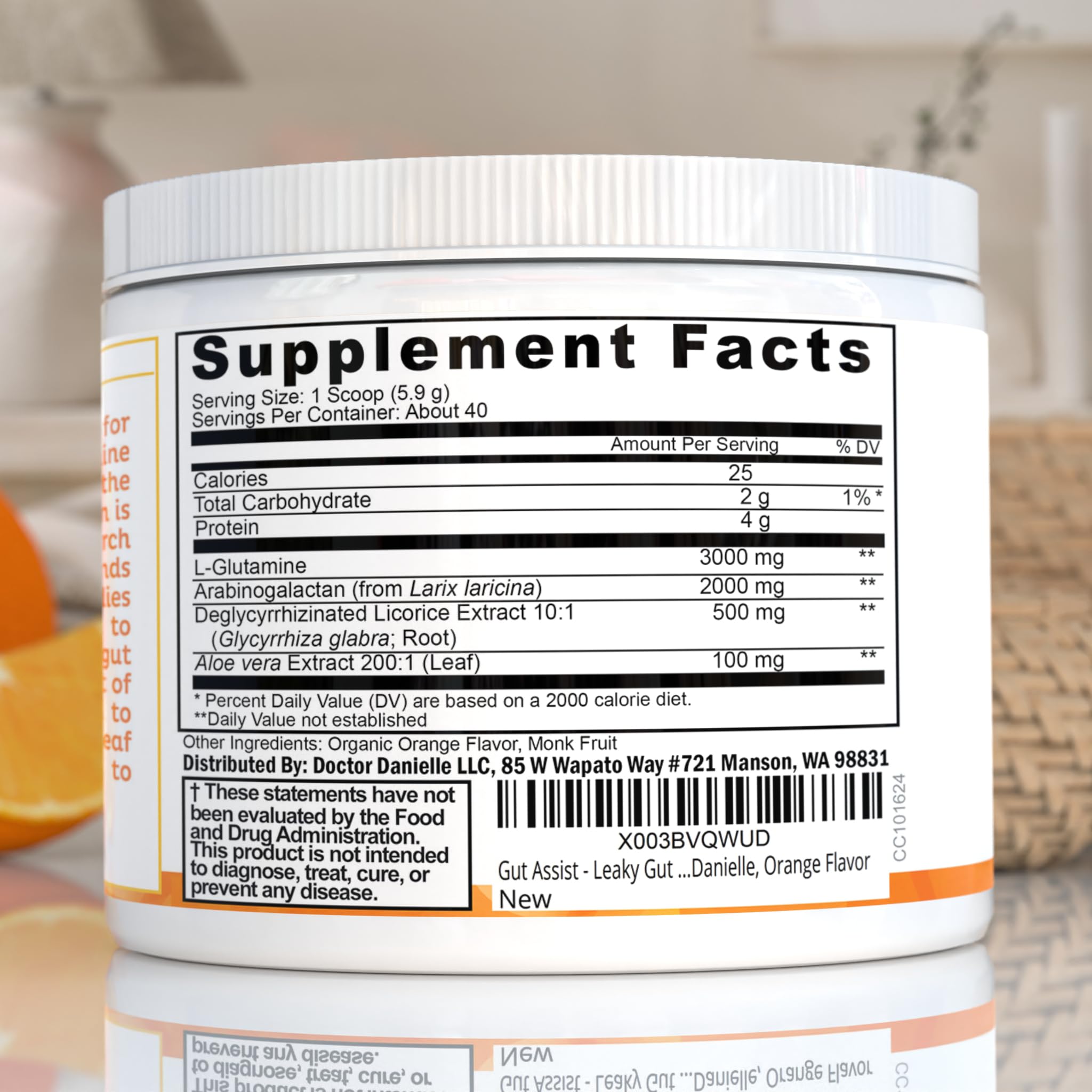 Doctor Danielle Gut Assist orange flavor powder bottle ready for comfortable digestion
