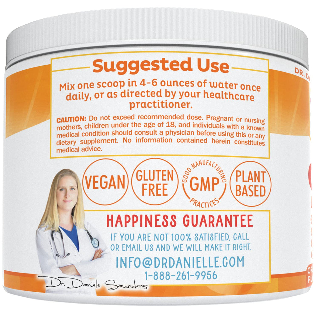 Doctor Danielle Gut Assist orange powder dissolves smoothly for daily digestion support