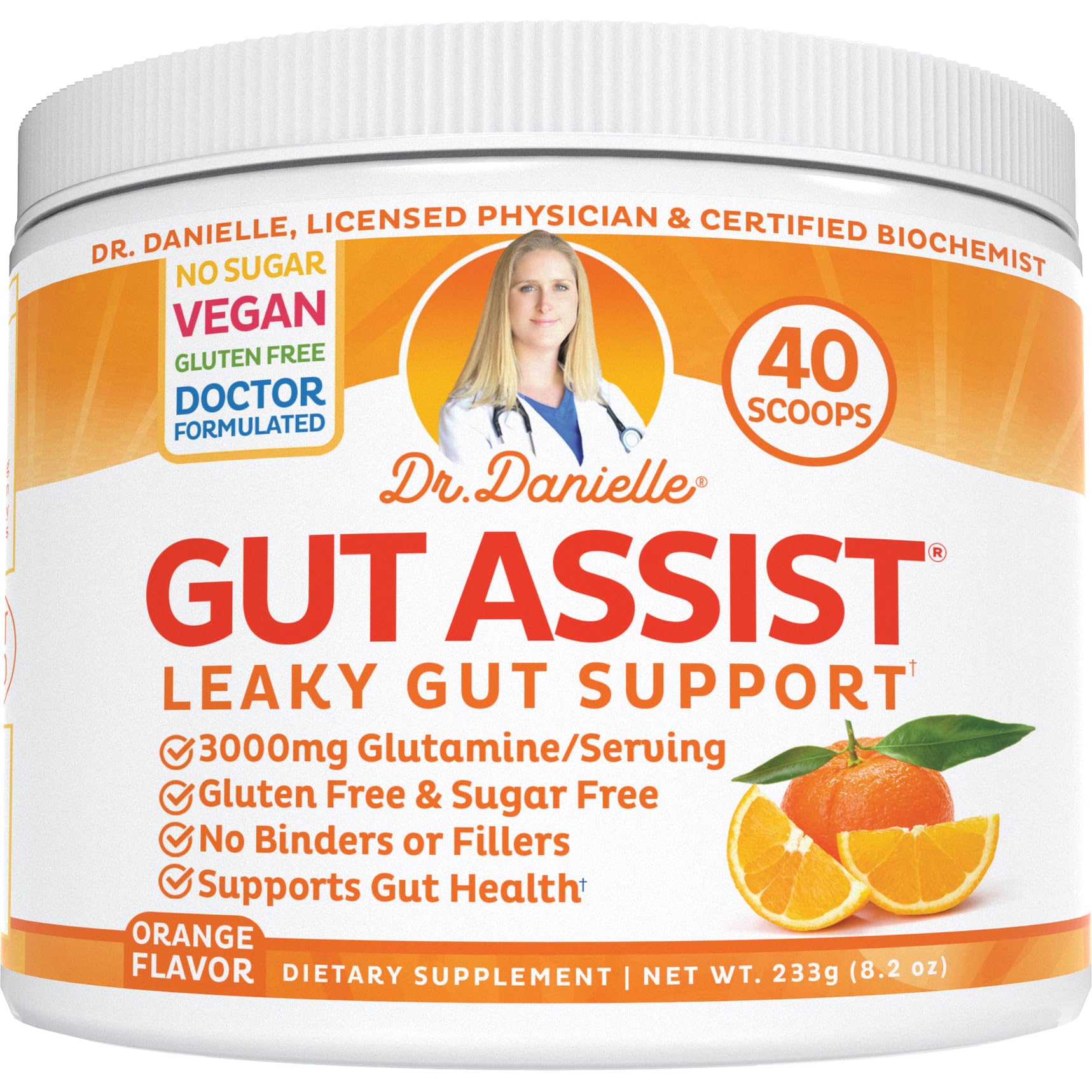 Doctor Danielle Gut Assist orange powder tub for daily gut comfort and routine