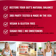 Doctor Danielle Leaky Gut Support Powder berry bottle showing serving suggestion for easy use