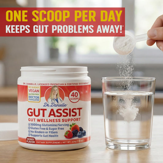 Doctor Danielle Leaky Gut Support Powder dispensing scoop for gentle daily digestive support