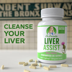Boxed packaging and lifestyle shot showing Doctor Danielle Liver Assist in a healthy home setting.