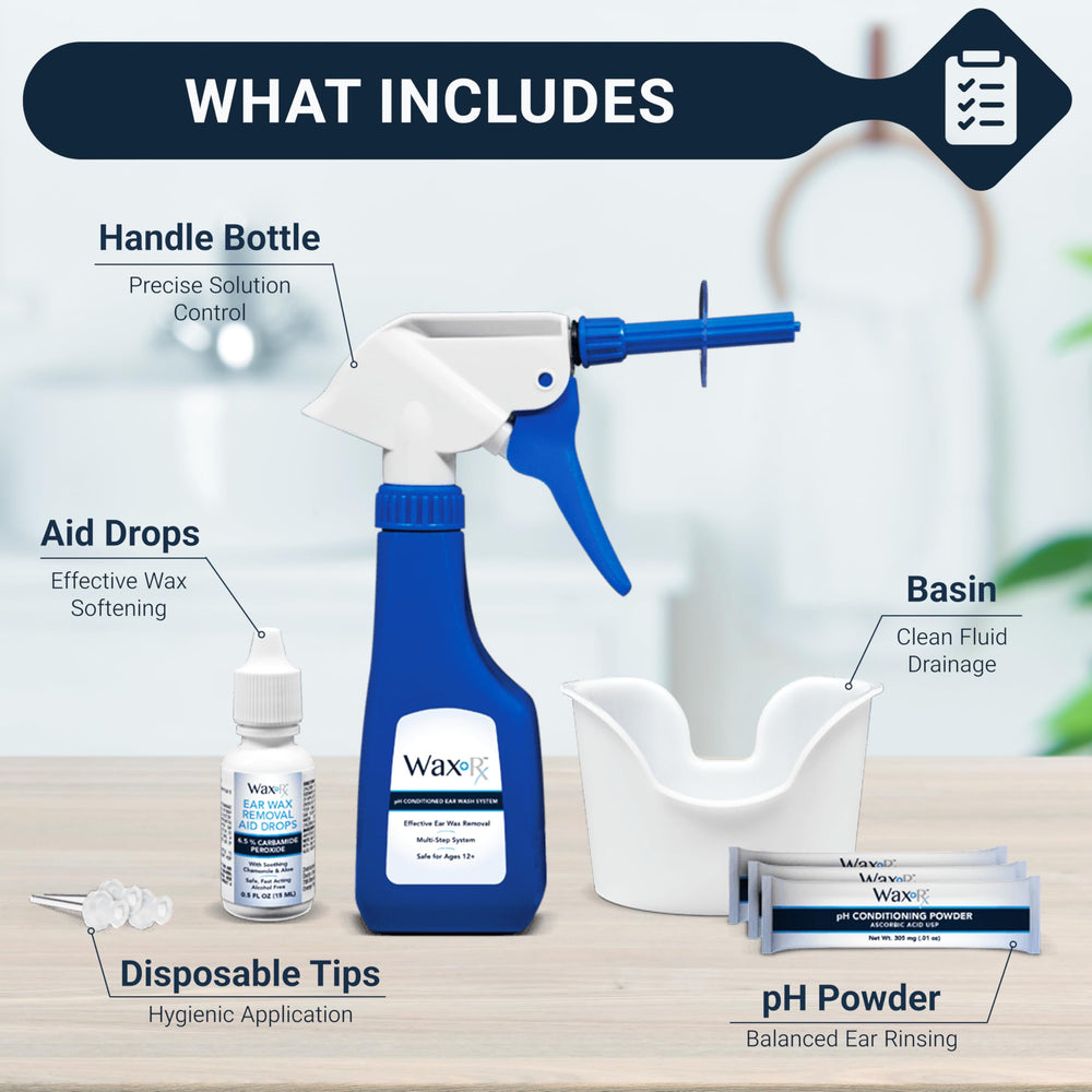 Doctor Easy Wax-Rx pH conditioned bottle and drops for gentle cleansing at home.