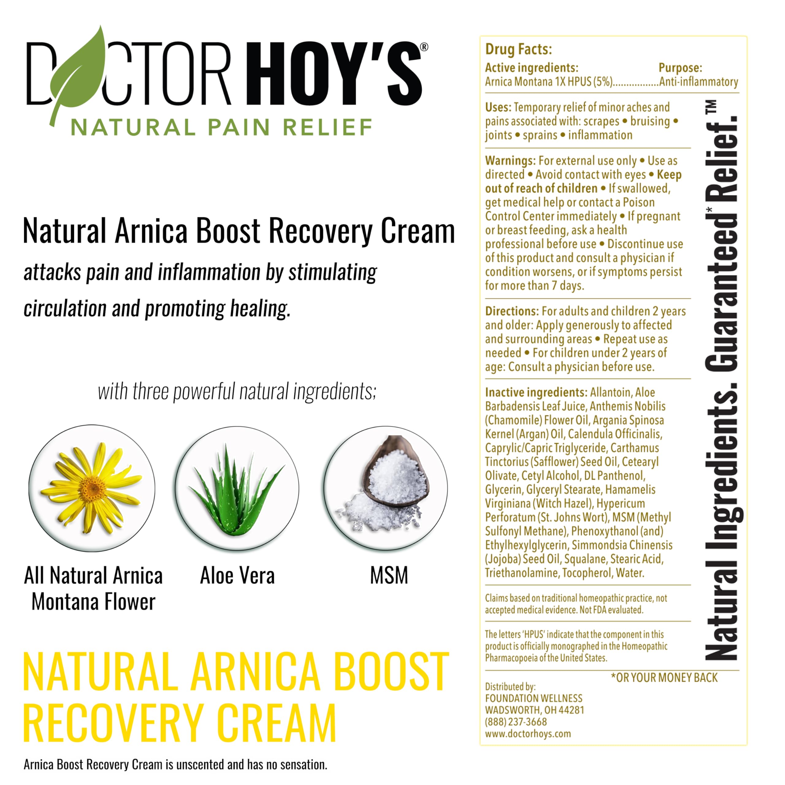 Doctor Hoy's natural ingredients list highlighting anti-inflammatory options.