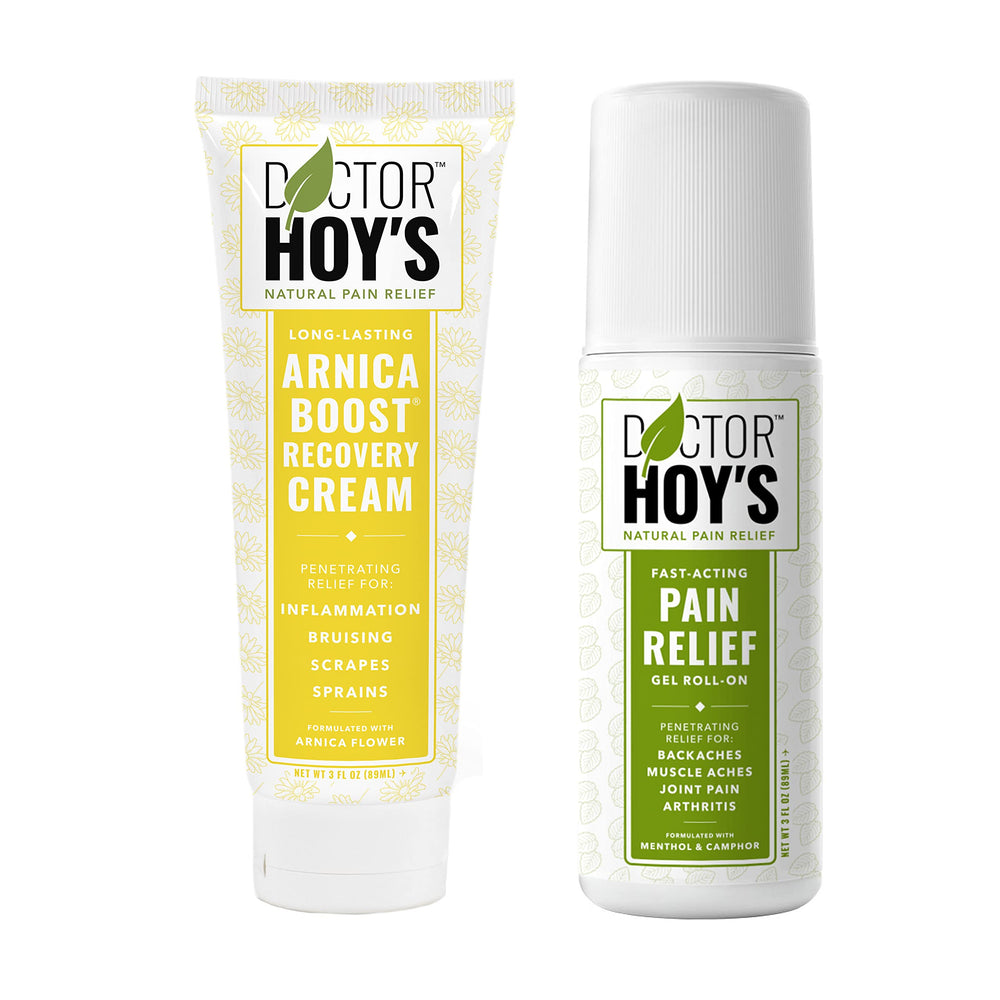 Doctor Hoy's Pain Relief Gel highlights arnica and menthol for deep, fast relief.