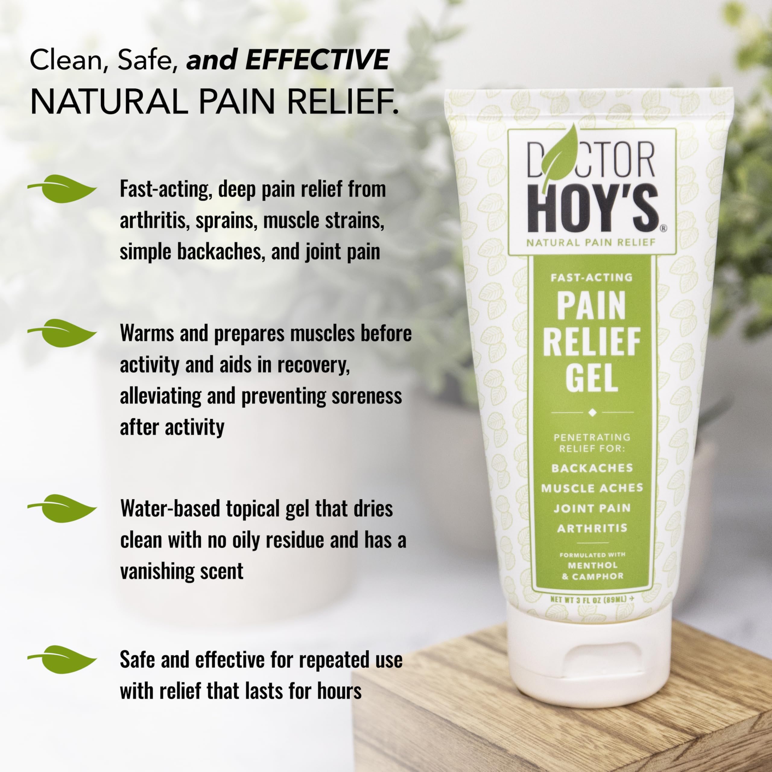 Doctor Hoy's warming-sensation gel prepares muscles before activity for comfort.