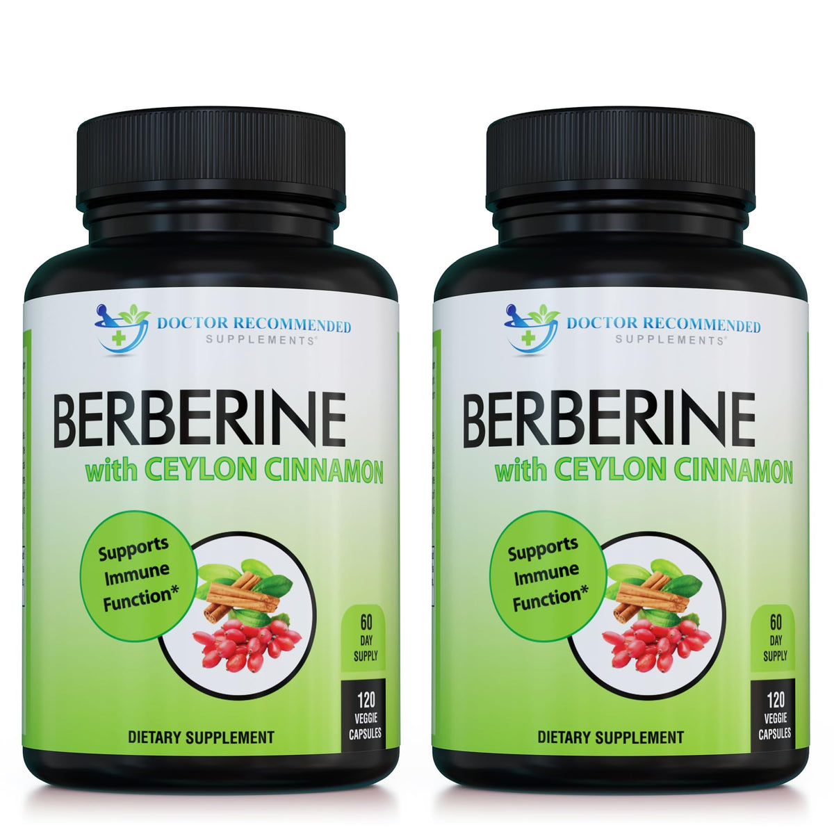 Doctor Recommended Supplements Berberine Cinnamon bottle shows a 60-day supply for ongoing wellness.