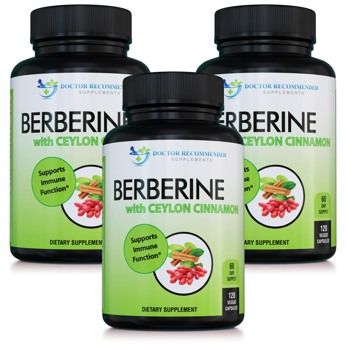DOCTOR RECOMMENDED SUPPLEMENTS Berberine Cinnamon bottle shows high‑potency 1200mg berberine formula