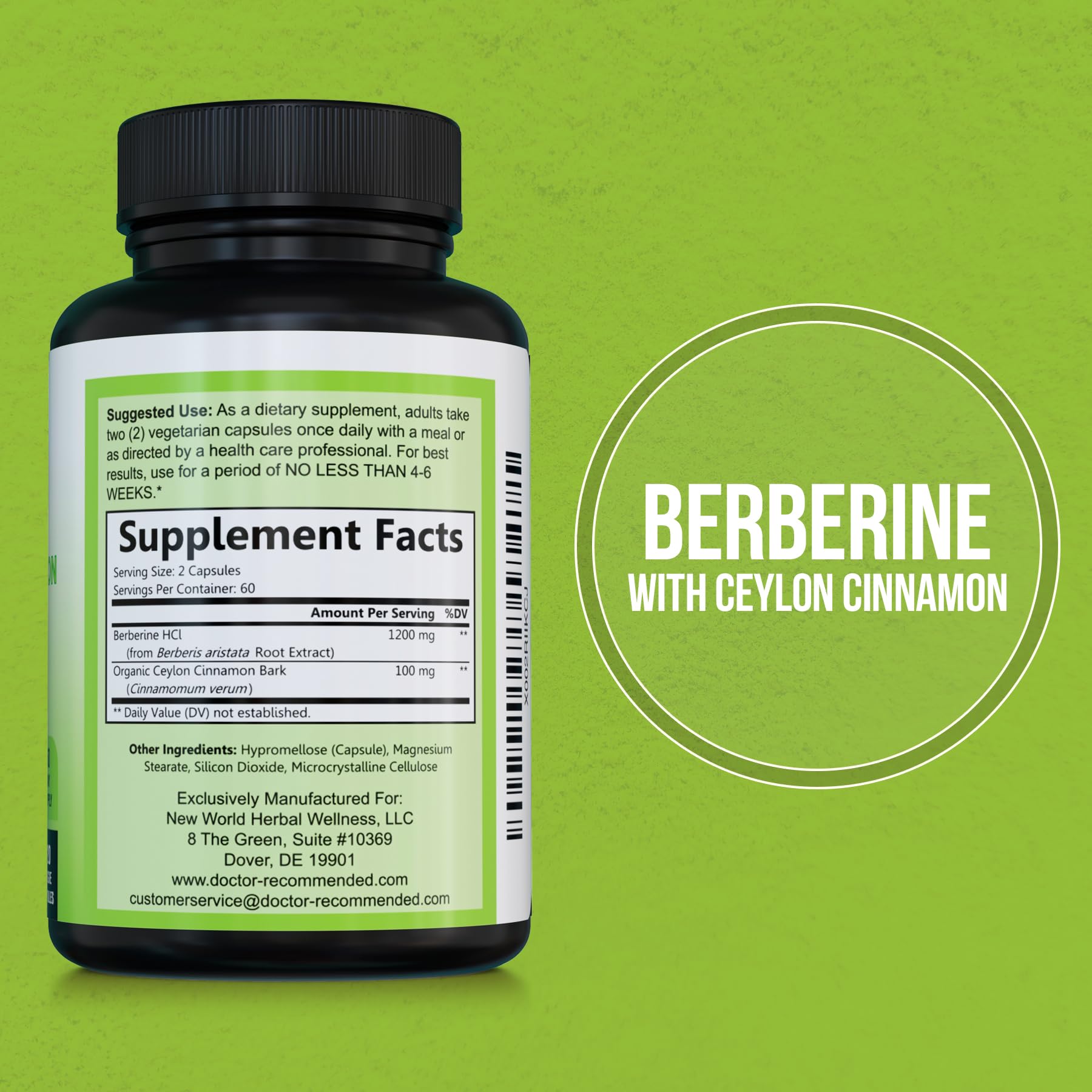 Close-up of berberine cinnamon capsules suggesting easy daily intake for gut health