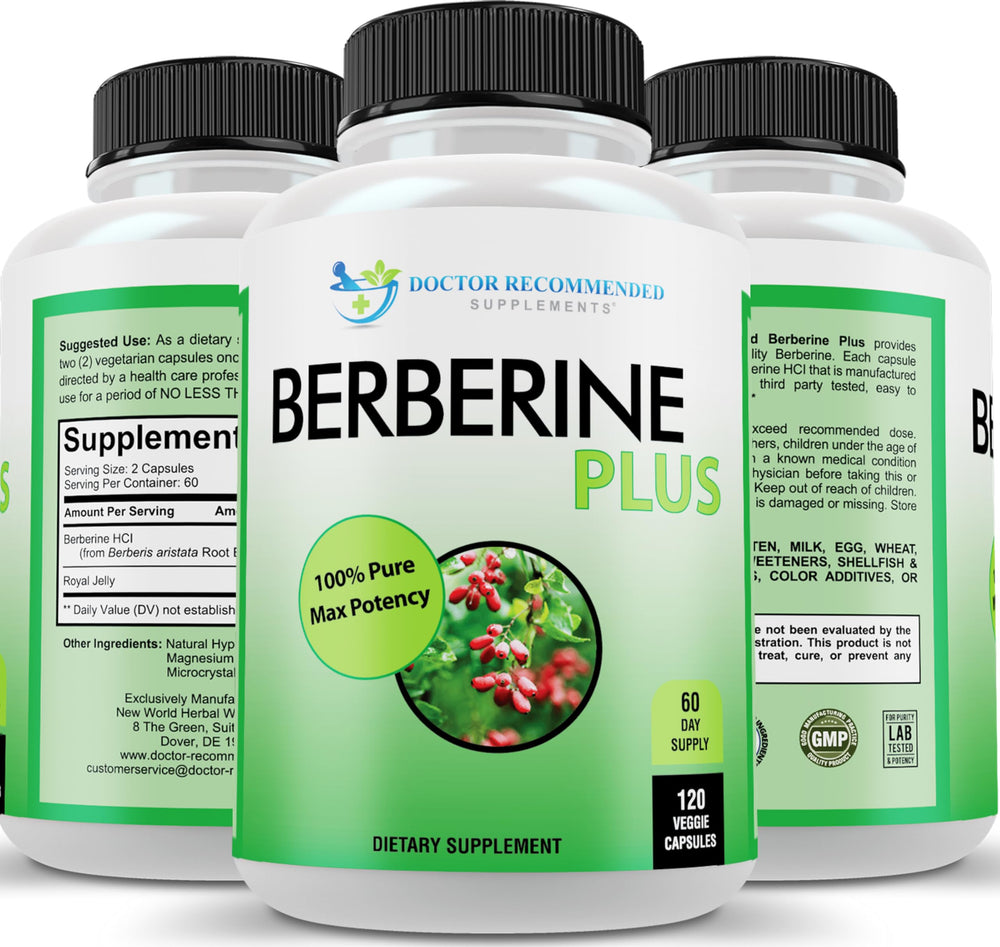 Doctor Recommended Supplements Berberine Plus bottle front view for daily wellness support