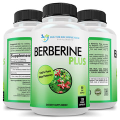 Side-angle view of Berberine Plus bottle emphasizing high potency
