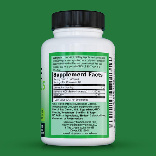 Berberine Plus capsules close-up highlighting veggie capsules for daily wellness.