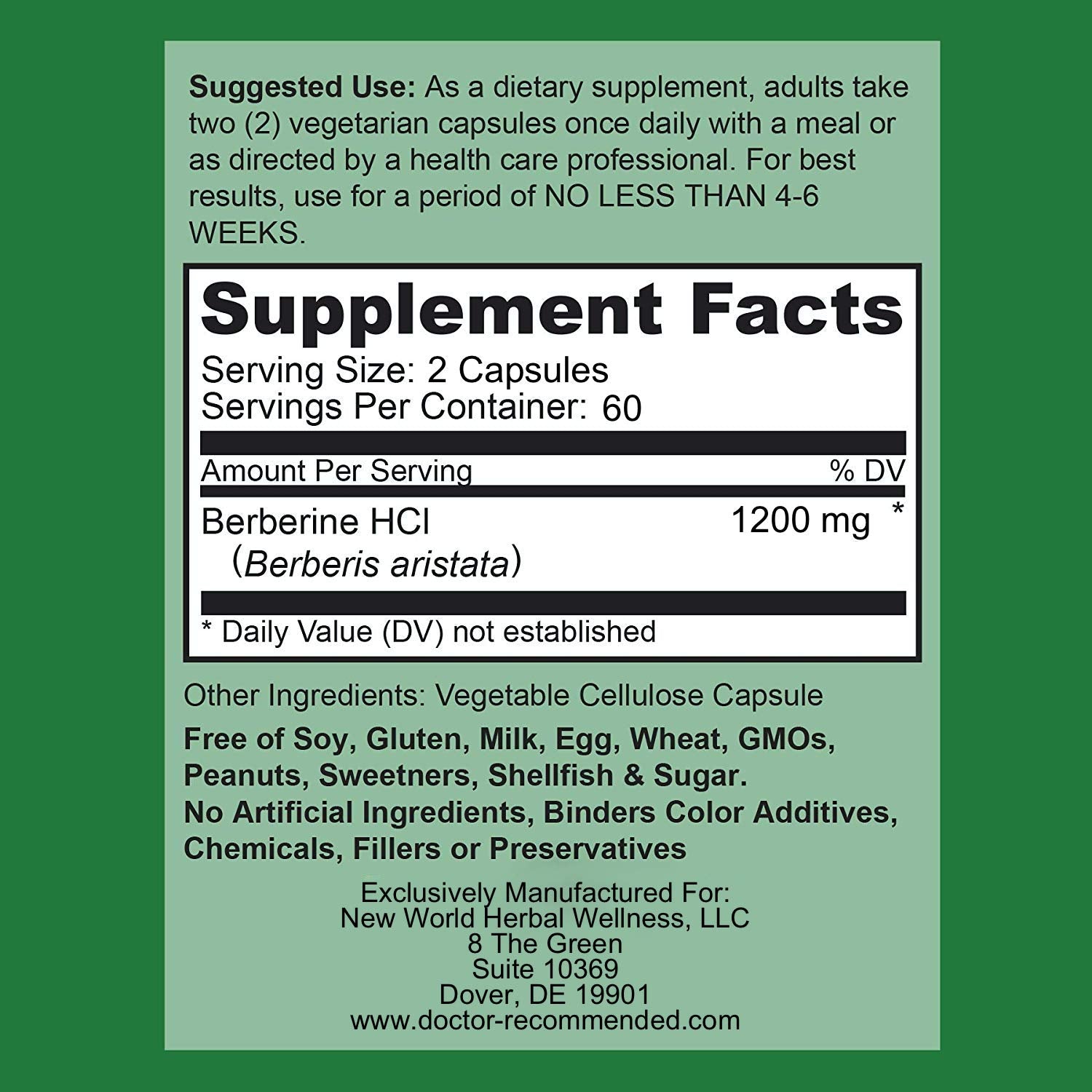 Berberine Plus capsules by Doctor Recommended Supplements, easy veggie capsules for daily intake