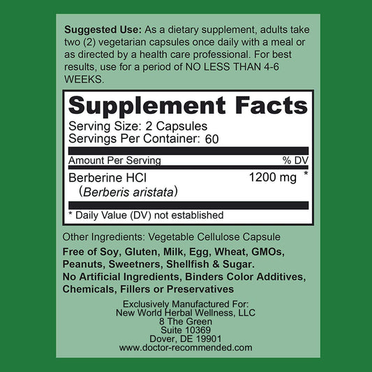 Berberine Plus capsules by Doctor Recommended Supplements, easy veggie capsules for daily intake