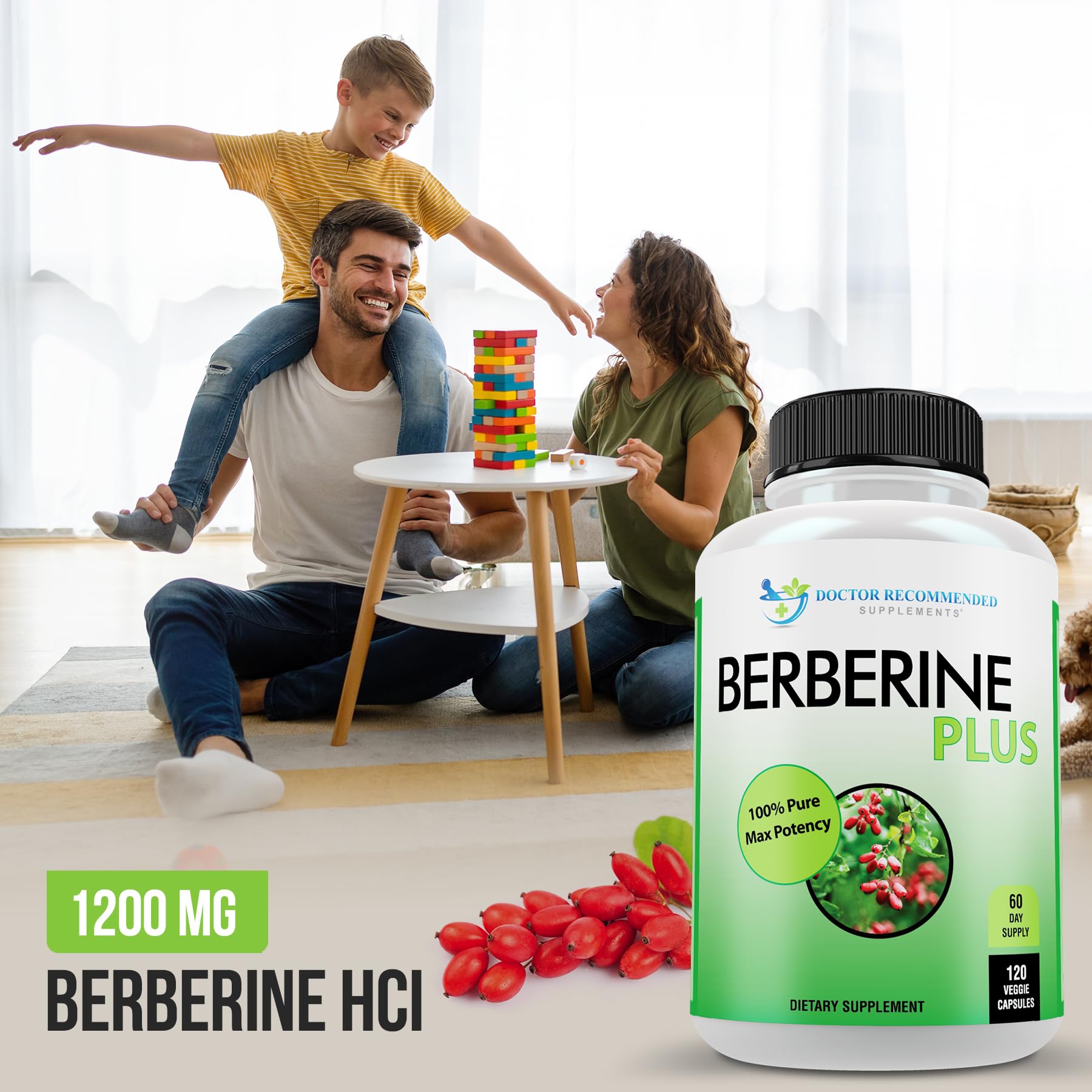 Label detail highlighting Berberine HCl potency and purity