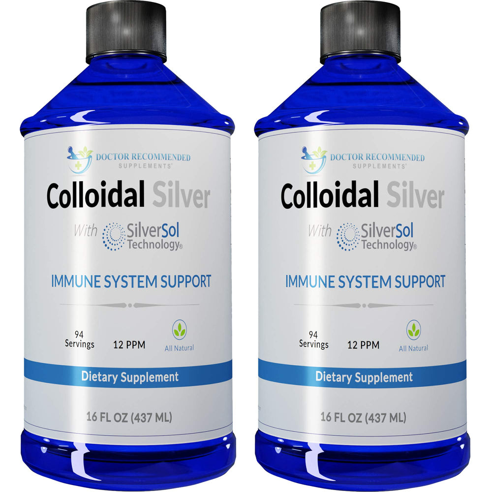 DOCTOR RECOMMENDED SUPPLEMENTS colloidal silver 12ppm bottle front for daily mineral support.