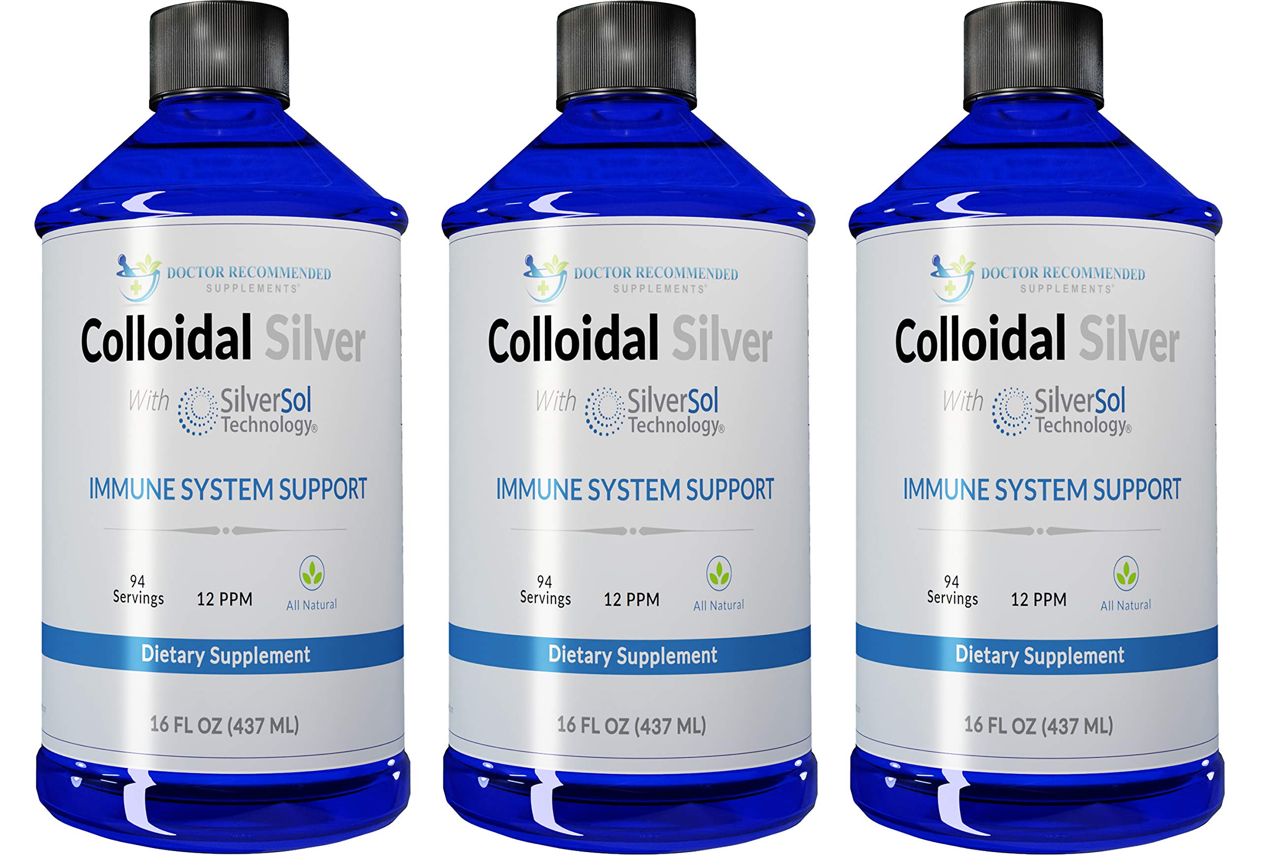 DOCTOR RECOMMENDED SUPPLEMENTS colloidal silver liquid bottle front view for potential daily immune support