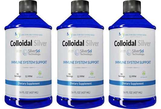 DOCTOR RECOMMENDED SUPPLEMENTS colloidal silver liquid bottle front view for potential daily immune support