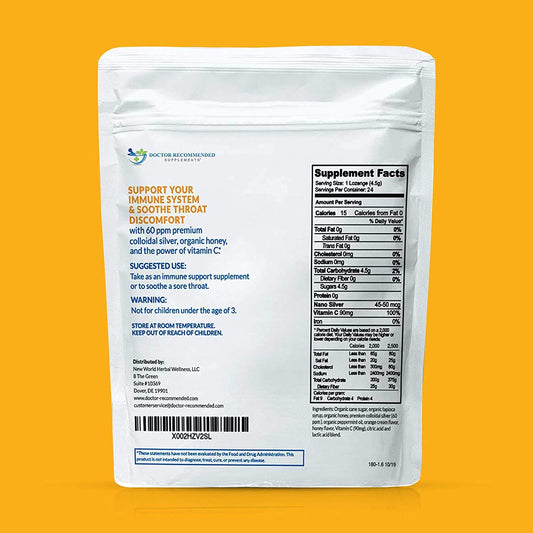 Doctor Recommended Supplements nano silver lozenge dissolves quickly for soothing relief.