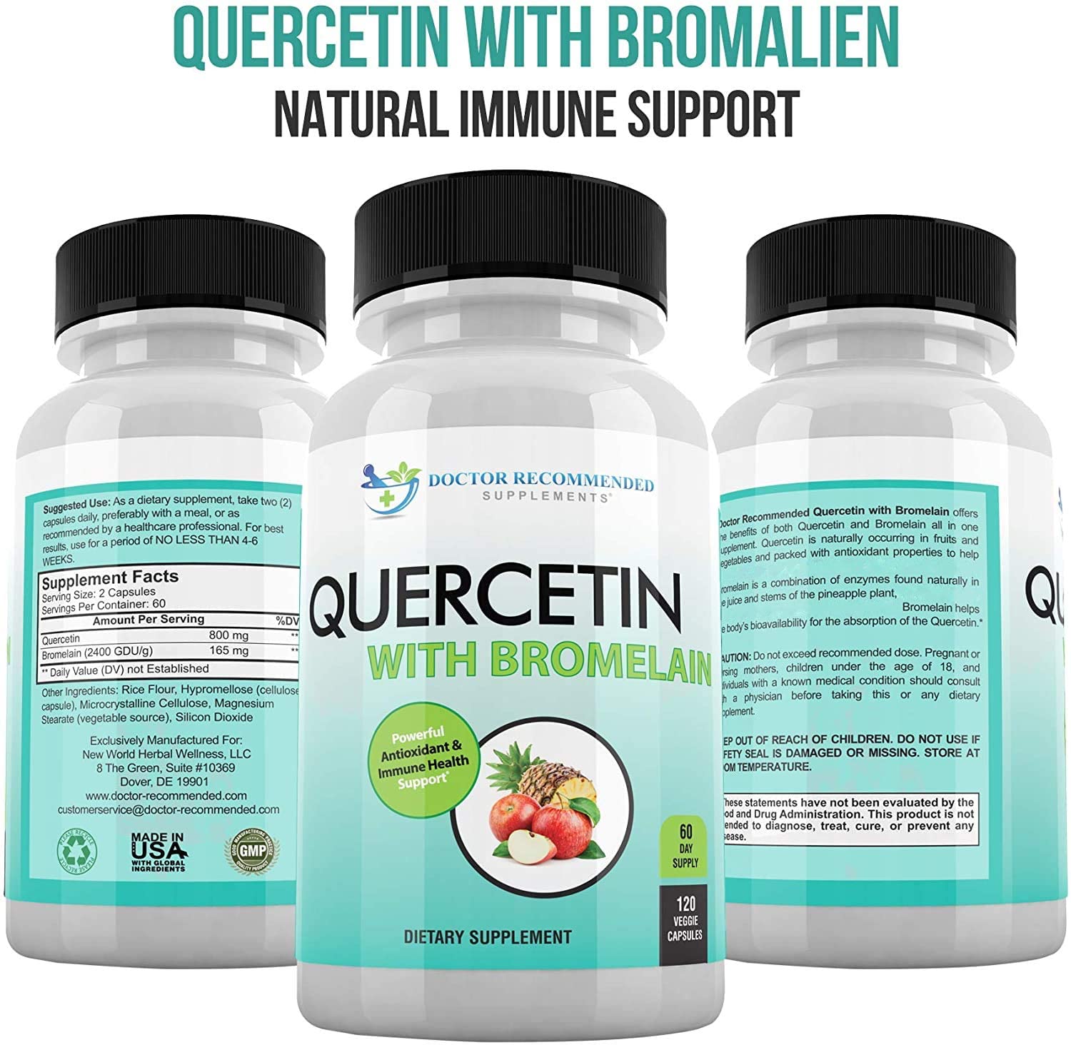 DOCTOR RECOMMENDED SUPPLEMENTS Quercetin Bromelain gluten-free non-GMO seal