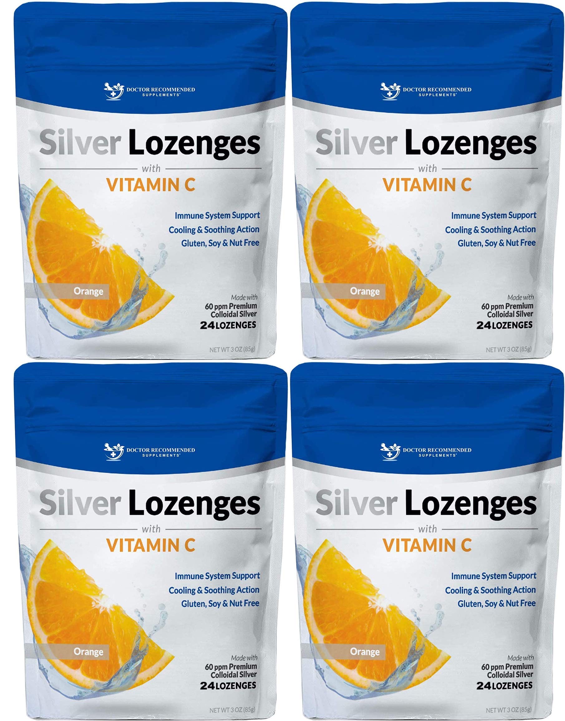 Doctor Recommended Supplements silver lozenges 60ppm for on-the-go throat relief and immune support.