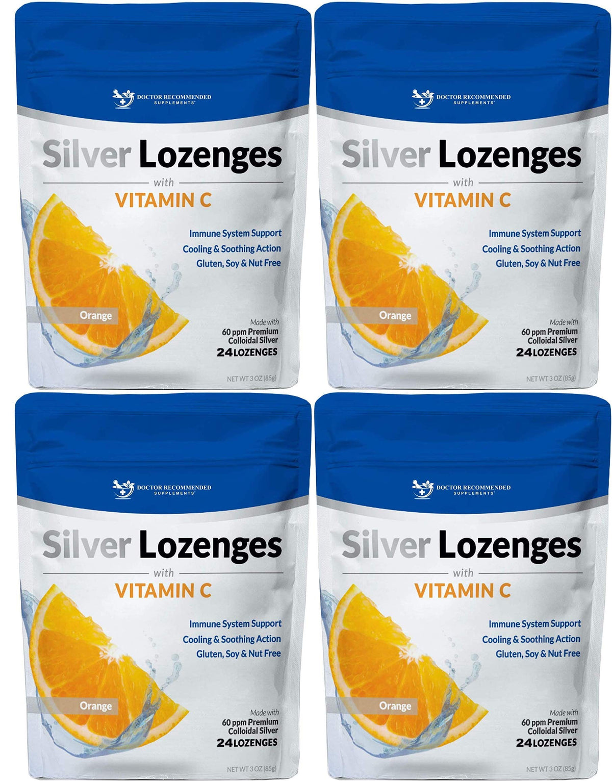 Doctor Recommended Supplements silver lozenges 60ppm for on-the-go throat relief and immune support.