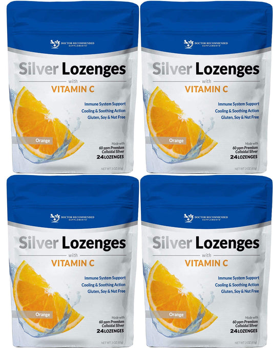 Doctor Recommended Supplements silver lozenges 60ppm for on-the-go throat relief and immune support.