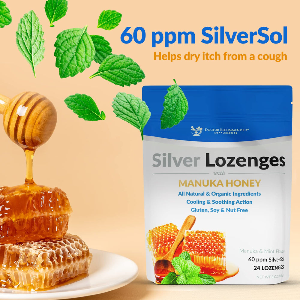 Doctor Recommended Supplements nano silver lozenges dissolve for fast absorption.