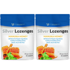 Doctor Recommended Supplements silver lozenges bottle with Manuka honey flavor and cooling mint