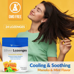 Doctor Recommended Supplements silver lozenges mint flavor cools the throat.